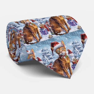 Abyssinian Cat Winter Wonderland Christmas Joy  Tie