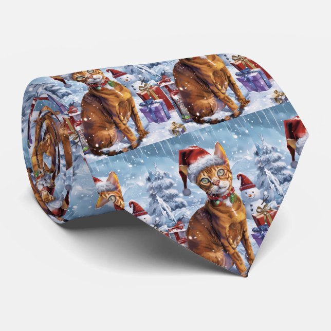 Abyssinian Cat Winter Wonderland Christmas Joy  Tie (Rolled)