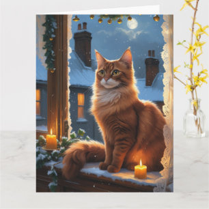 Abyssinian Cat With Christmas Lights Holiday Card