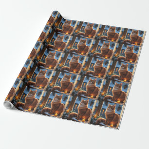 Abyssinian Cat With Christmas Lights Holiday Wrapping Paper