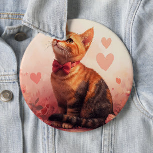 Abyssinian Cat with Roses - Valentine's Day 6 Inch Round Button