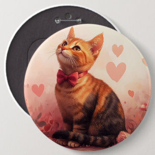 Abyssinian Cat with Roses - Valentine's Day  6 Inch Round Button