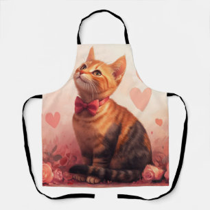 Abyssinian Cat with Roses - Valentine's Day Apron