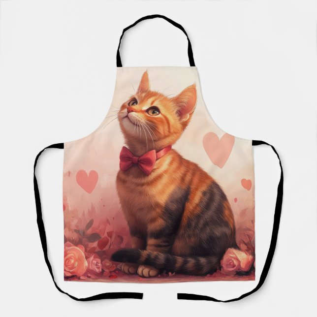Abyssinian Cat with Roses - Valentine's Day  Apron (Front)