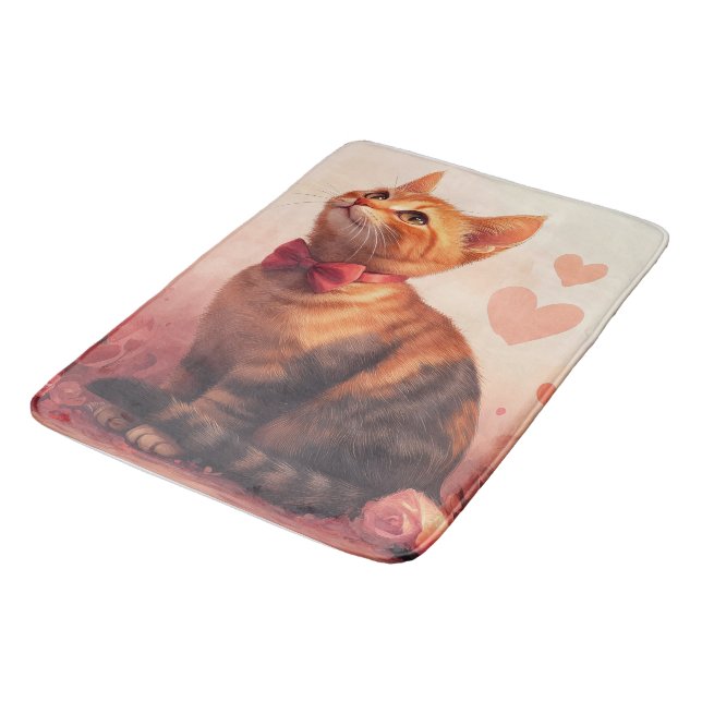 Abyssinian Cat with Roses - Valentine's Day Bath Mat (Angled)