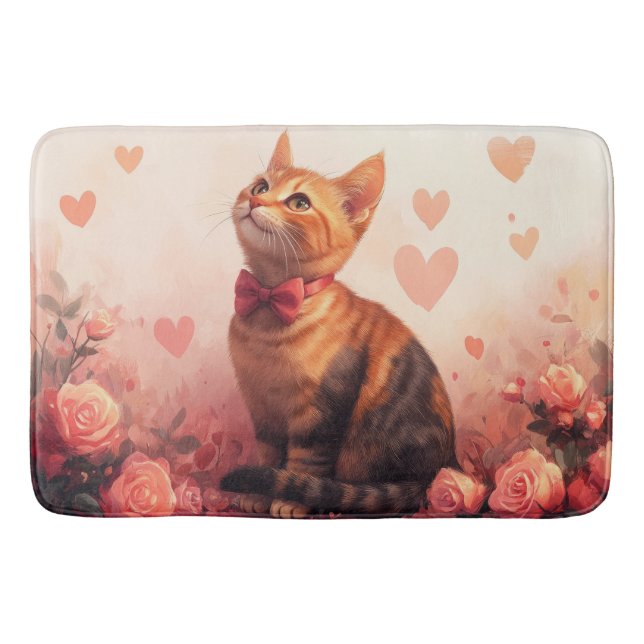 Abyssinian Cat with Roses - Valentine's Day  Bath Mat (Front)