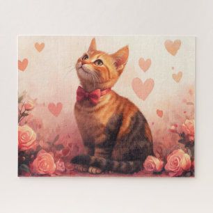 Abyssinian Cat with Roses - Valentine's Day Jigsaw Puzzle