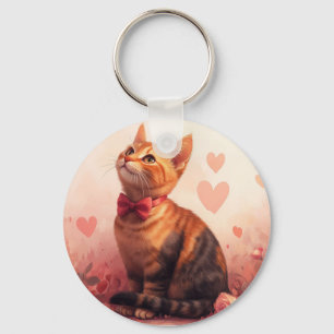 Abyssinian Cat with Roses - Valentine's Day Keychain