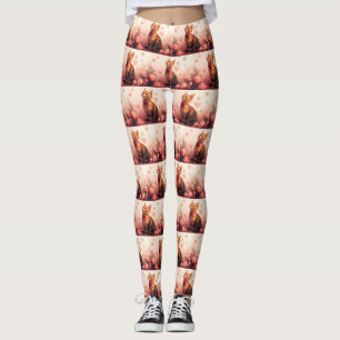 Abyssinian Cat with Roses - Valentine's Day  Leggings