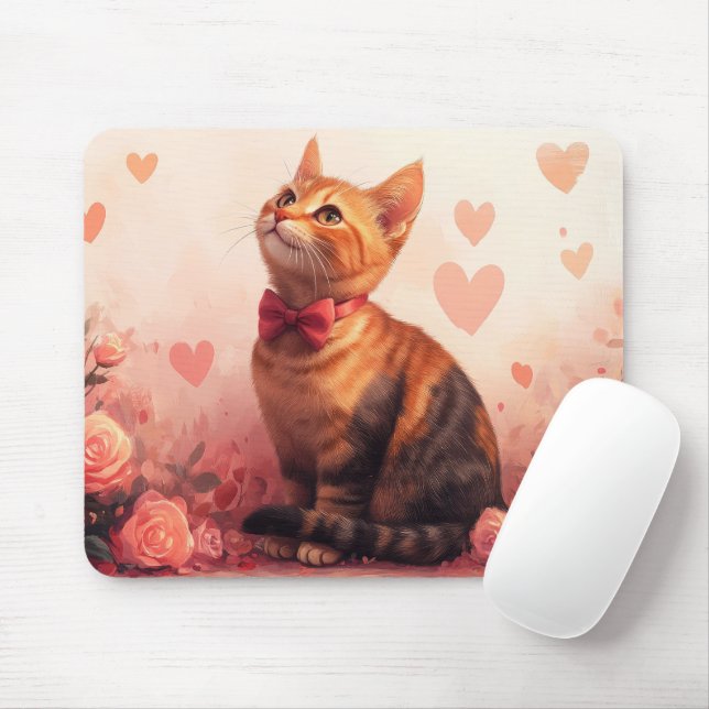 Abyssinian Cat with Roses - Valentine's Day  Mouse Pad (With Mouse)
