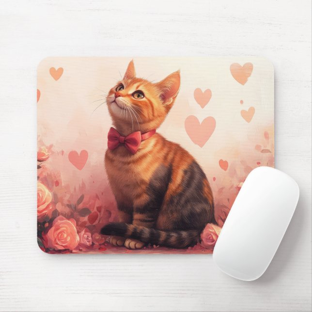 Abyssinian Cat with Roses - Valentine's Day Mouse Pad (With Mouse)