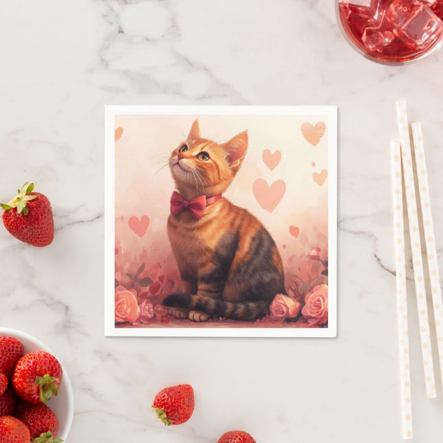 Abyssinian Cat with Roses - Valentine's Day  Napkin (Insitu)