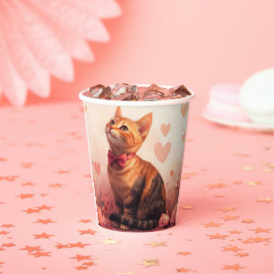 Abyssinian Cat with Roses - Valentine's Day  Paper Cups