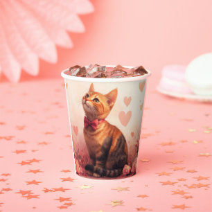Abyssinian Cat with Roses - Valentine's Day Paper Cups
