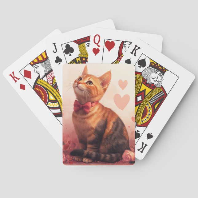 Abyssinian Cat with Roses - Valentine's Day Playing Cards (Back)