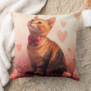 Abyssinian Cat with Roses - Valentine's Day  Throw Pillow