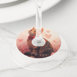 Abyssinian Cat with Roses - Valentine's Day Wine Glass Tag