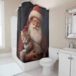 Abyssinian Cat with Santa Claus Festive Christmas