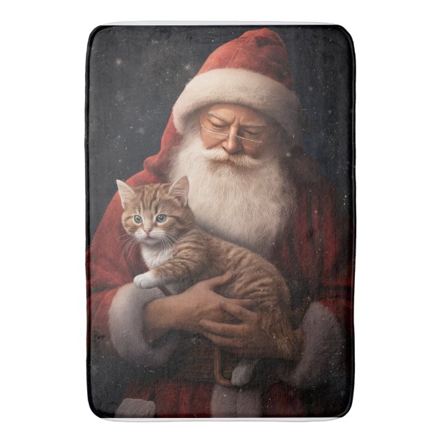 Abyssinian Cat with Santa Claus Festive Christmas  Bath Mat (Front Vertical)