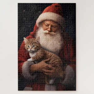 Abyssinian Cat with Santa Claus Festive Christmas  Jigsaw Puzzle