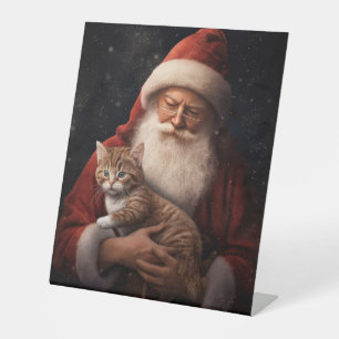 Abyssinian Cat with Santa Claus Festive Christmas  Pedestal Sign