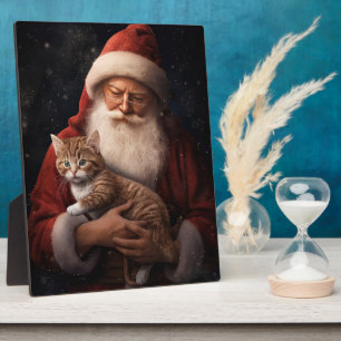 Abyssinian Cat with Santa Claus Festive Christmas  Plaque