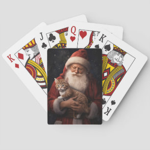 Abyssinian Cat with Santa Claus Festive Christmas  Playing Cards