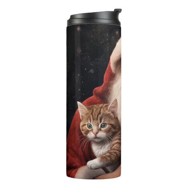 Abyssinian Cat with Santa Claus Festive Christmas  Thermal Tumbler (Rotated Left)