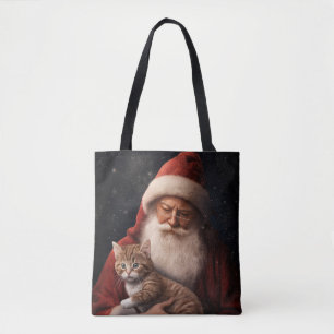 Abyssinian Cat with Santa Claus Festive Christmas Tote Bag