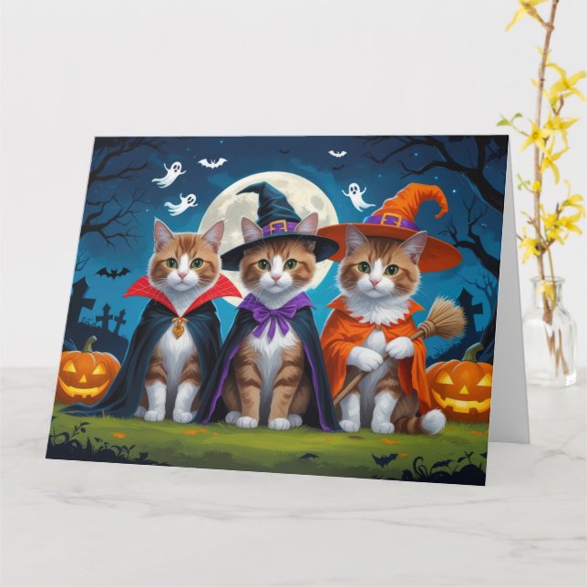 Abyssinian Cats Pumpkin Halloween Funny Card (Yellow Flower)