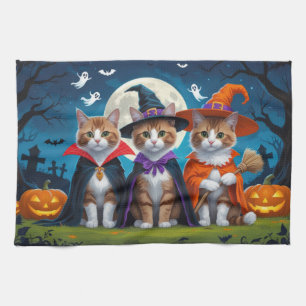 Abyssinian Cats Pumpkin Halloween Funny Kitchen Towel