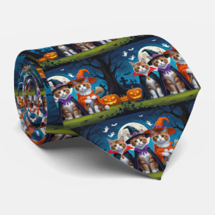 Abyssinian Cats Pumpkin Halloween Funny Tie