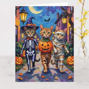 Abyssinian Cats Trick-or-Treating in Halloween Cos Card