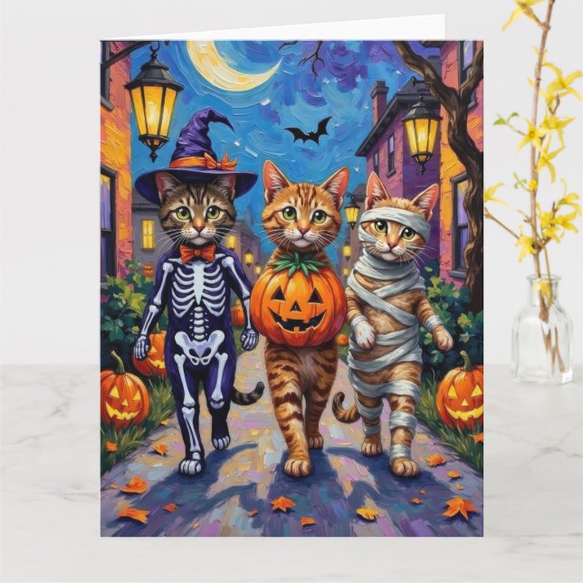 Abyssinian Cats Trick-or-Treating in Halloween Cos Card (Yellow Flower)