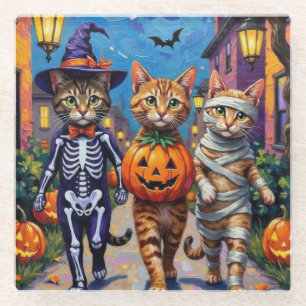 Abyssinian Cats Trick-or-Treating in Halloween Cos Glass Coaster