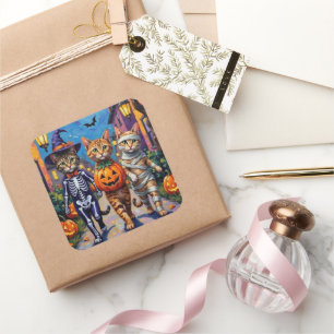 Abyssinian Cats Trick-or-Treating in Halloween Cos Square Sticker