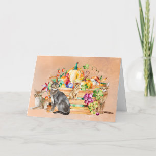 Abyssinian Cats with Pumpkins Thanksgiving Card