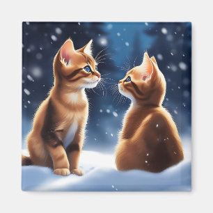 Abyssinian Kittens Snow Scene Magnet
