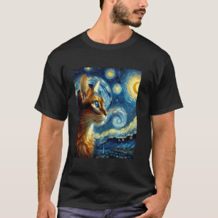 Abyssinian Orange Cat Starry Night Painting T-Shirt