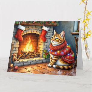 Abyssinian Sitting Fireplace with Christmas Lights Card