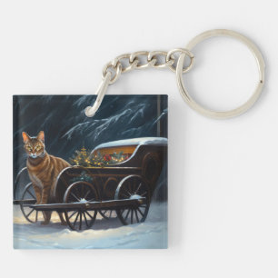 Abyssinian Snowy Sleigh Ride Christmas Decor Keychain