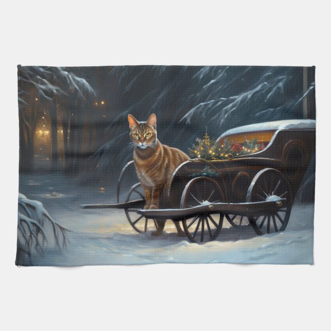 Abyssinian Snowy Sleigh Ride Christmas Decor Kitchen Towel (Horizontal)
