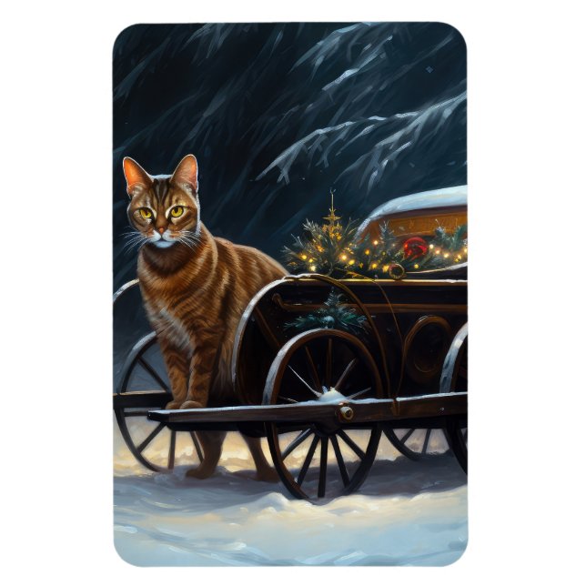 Abyssinian Snowy Sleigh Ride Christmas Decor Magnet (Vertical)