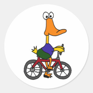 AC- Duck Riding Bicycle Cartoon Classic Round Sticker
