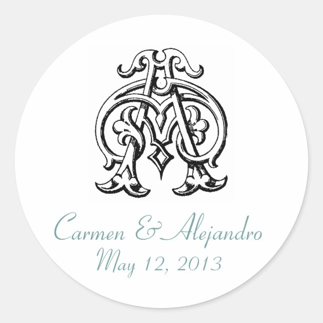 AC Vintage Monogram Wedding Sticker (Front)