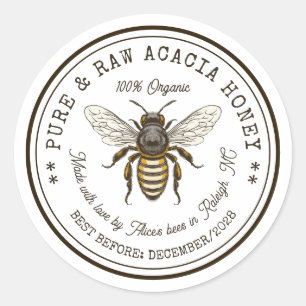 Acacia honey canning sticker with vintage bee