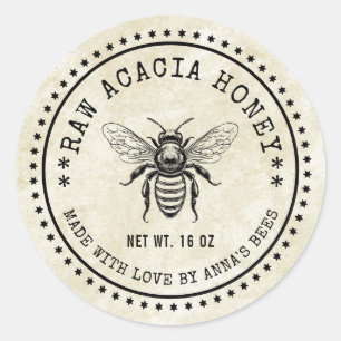 Acacia honey label with vintage bee