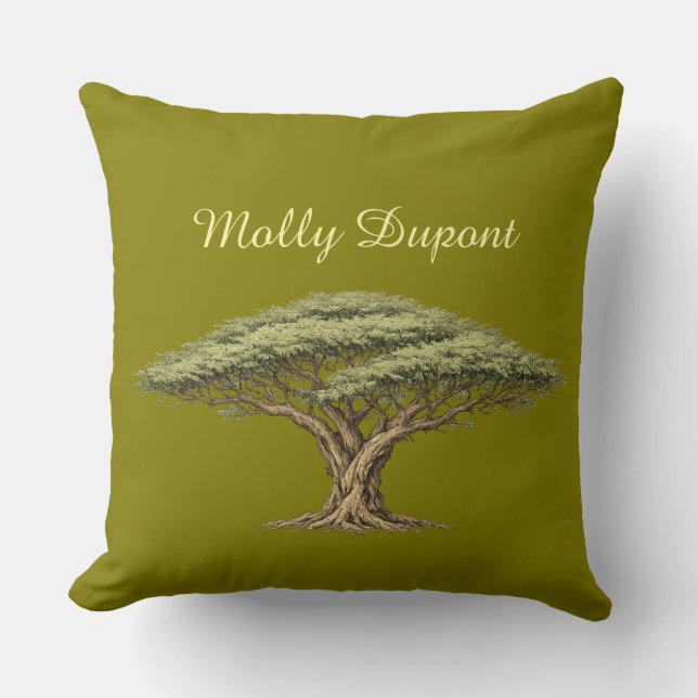 Acacia Tree Throw Pillow with Custom Name (Front)