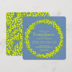 Acacia yellow art flowers bridal shower invites