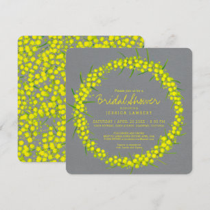 Acacia yellow grey art flowers bridal shower invitation